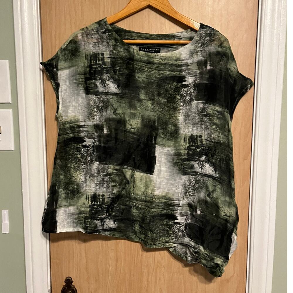 Bryn Walker Ivy Tie Dye Linen Silk Tuberose Asymmetrical Hem Top Small Lagenlook